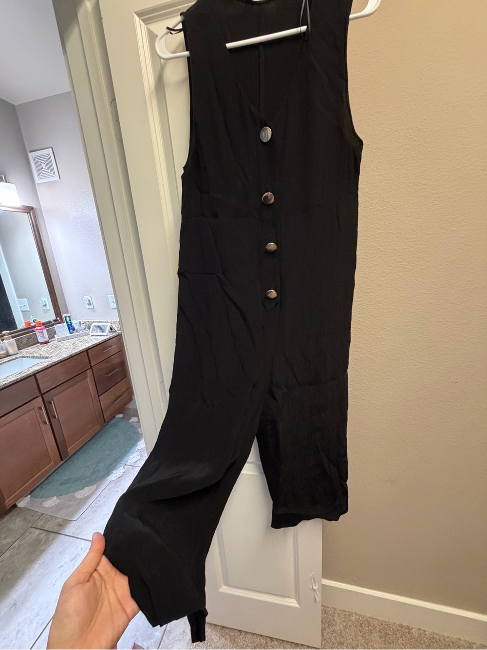 Zara- Black Sleeveless Button Front Jumpsuit- S